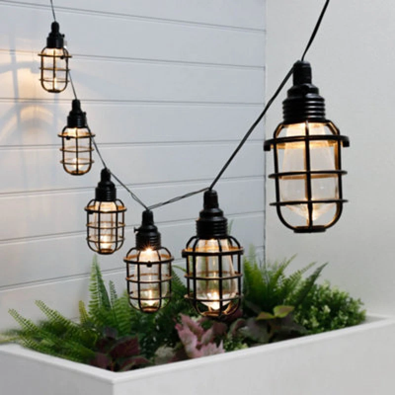 Image of Gardenwize Timeless Caged Lantern Solar String Lights 10 Warm White Vintage Hanging Lanterns