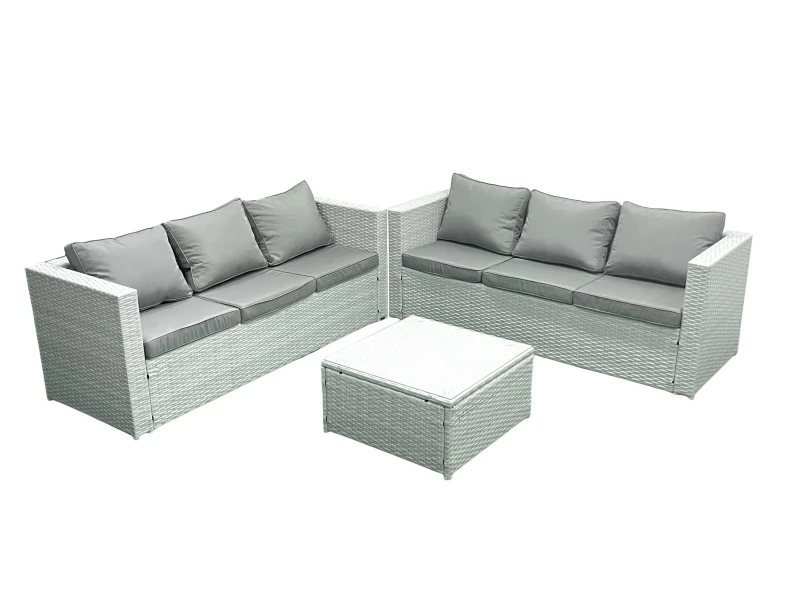 Image of Fimous Rattan Garden Outdoor Furniture Set 6 Seater Rattan Garden Sofa Set Light Grey Mixed Light Grey