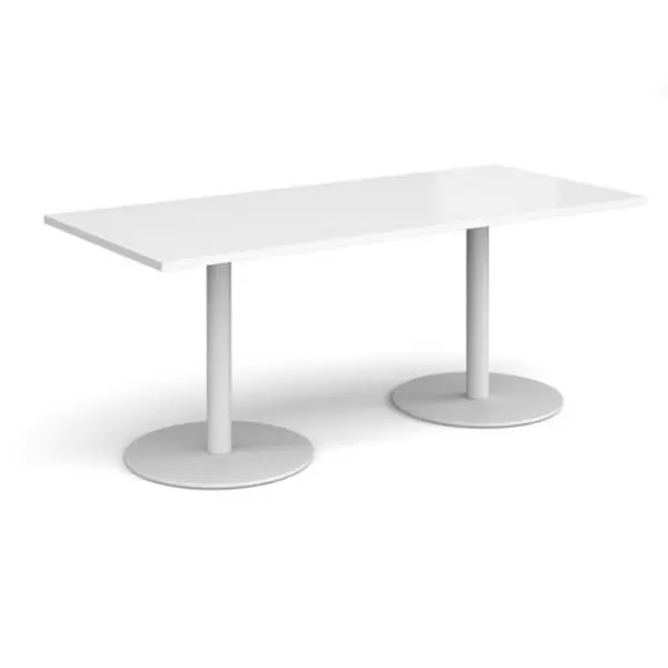 Image of Monza Monza rectangular dining table with flat round white bases 1800mm x 800mm - white White MDR1800-WH-WH