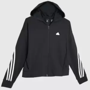 Image of Adidas 3 Stripe Zip Up Hoodie In Black & White