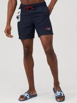 Image of Superdry Waterpolo Swimming Shorts - Black, Dark Navy Size M Men