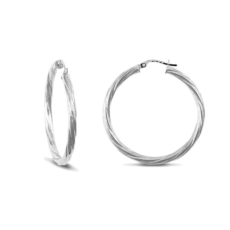 Image of Jewelco London Sterling Silver Twist Hoop Earrings - 3mm - 3.5cm - AER001E Silver female