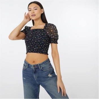 Image of Jack Wills Juniper Floral Print Smocked Top - Navy