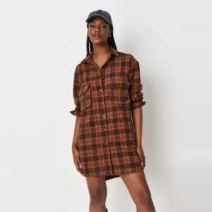 Image of Missguided Oversized Shirt Dress Check - Orange