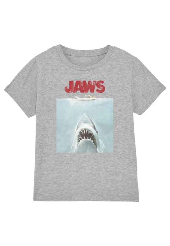 Image of Jaws Movie Poster T-Shirt - Grey Grey 9 - 10 Years