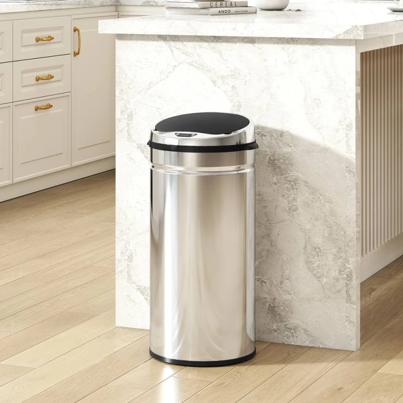 Image of HOMCOM 42L Sensor Bin, Stainless Steel Kitchen Bin with Automatic Close in Silver Size: Medium Silver Unisex Medium