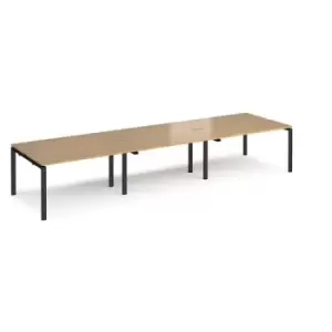 Image of Bench Desk 6 Person Rectangular Desks 4200mm With Sliding Tops Oak Tops With Black Frames 1200mm Depth Adapt STE4212-K-O