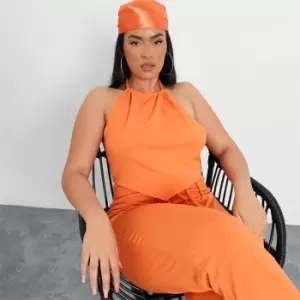Image of I Saw It First Plus Size Halterneck Hanky Hem Crop Top - Orange