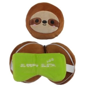 Image of Relaxeazzz Plush Sloth Round Travel Pillow & Eye Mask