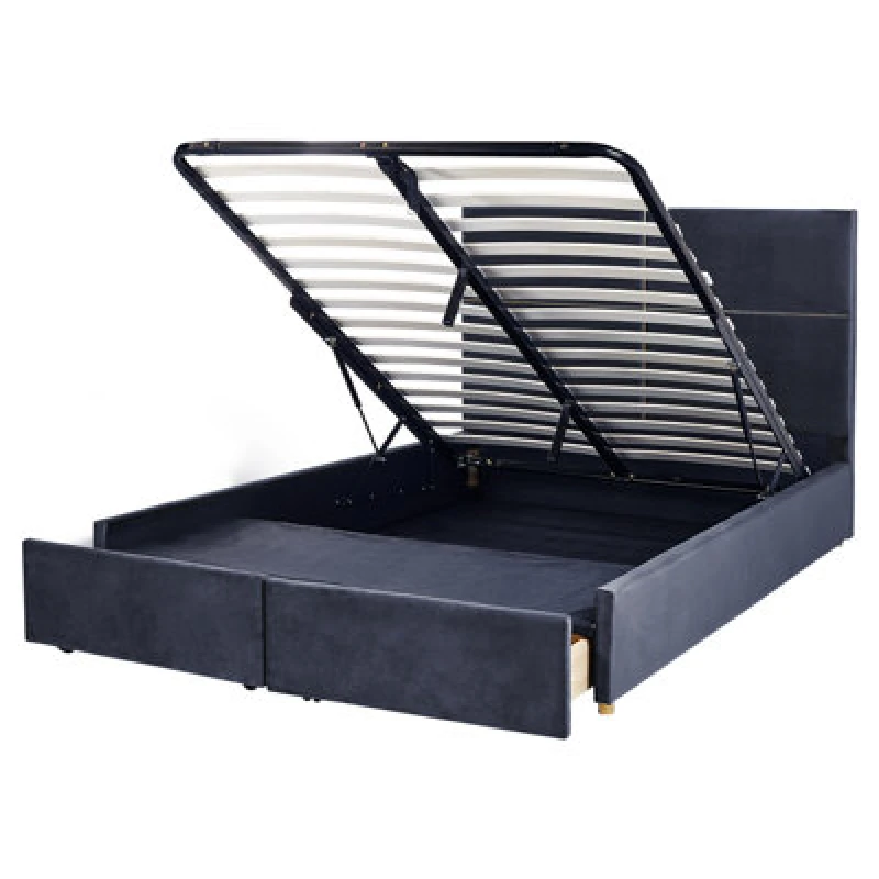 Image of Beliani Ottoman Bed Velvet Vernoyes 160 X 200 Cm (Eu King Size) Black