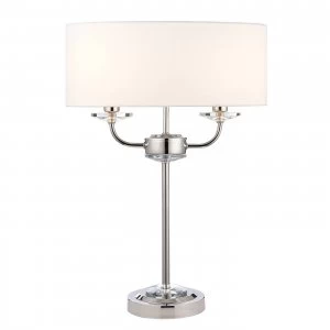 Image of 2 Light Table Lamp Nickel Plate, White Silk Effect, Crystal Glass, E14