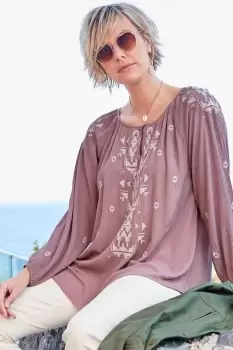 Image of Embroidered Crinkle Long Sleeve Blouse