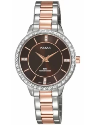 Image of Pulsar Ladies Two Tone Stone Set Bracelet Watch PH8217X1