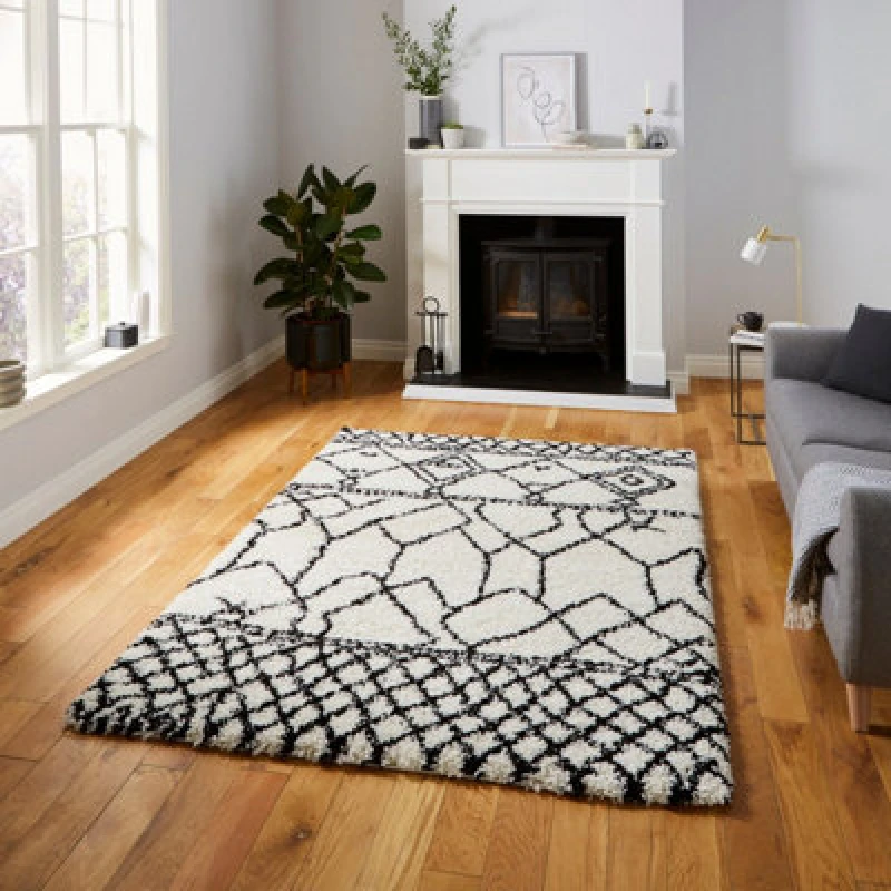 Image of THINK RUGS Think Rugs - Scandi Berber G276 White Black 120cm x 170cm Rectangle - Black and Ivory 48990