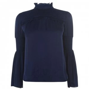 Image of Biba Shirred Sateen Blouse - Navy