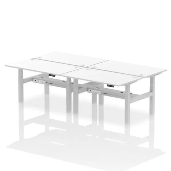 Image of Air Air Back-to-Back 1400 x 800mm Height Adjustable 4 Person Bench Desk White Top with Cable Ports Silver Frame HASCP4P14800WHTS