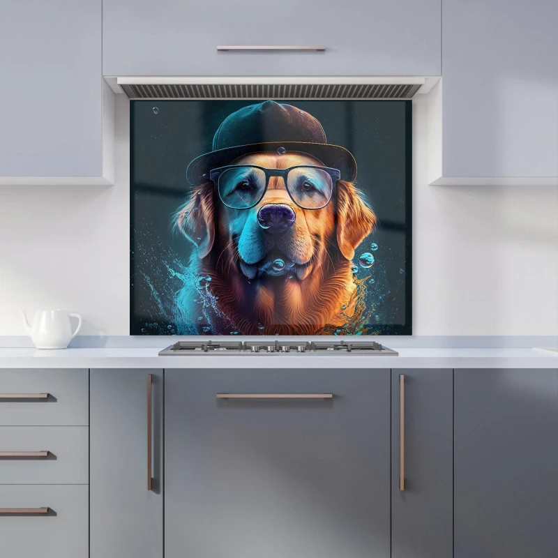 Image of Warren Reed - Designer Golden Retriever Dog Kitchen Splashback Size: 600mm x 750mm Multicolor Unisex 600mm x 750mm