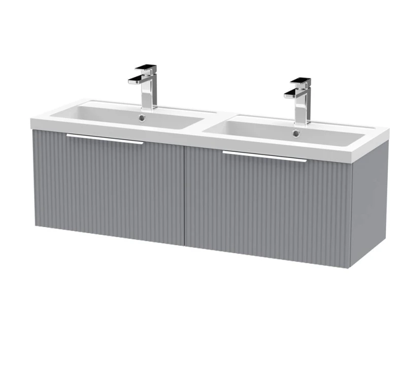 Image of Balterley Fluted Wall Hung 2 Drawer Vanity Basin Unit & Basin 1200mm, Satin Grey Grey Unisex