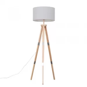 Image of Willow Light Wood Tripod Floor Lamp with XL Cool Grey Reni Shade