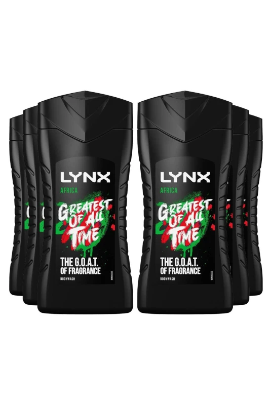 Image of Lynx Africa Refreshing Fragrance Shower Gel 'Body Wash', 6x225ml Green male