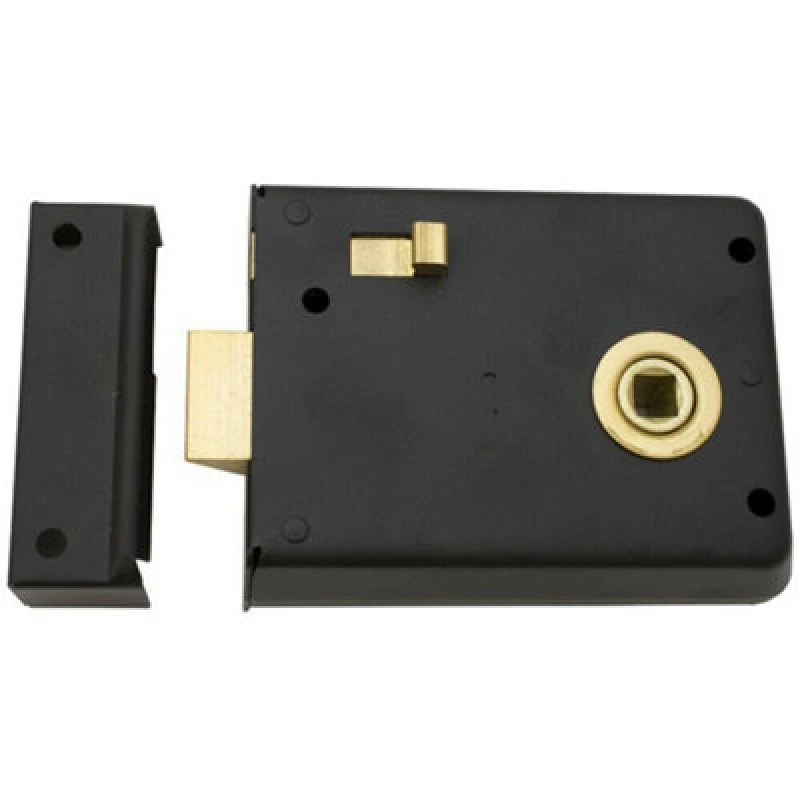 Image of Loops Traditional Contract Rim Latch 102 x 76mm Black Japanned Door Security Lock Black unisex
