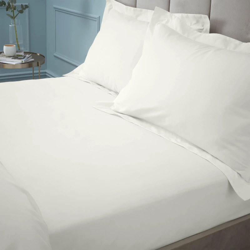 Image of BIANCA Bianca Plain Dye 100% Egyptian Cotton 180 Thread Count Fitted Sheet, Cream, Single BD/57496/R/SFD/CR