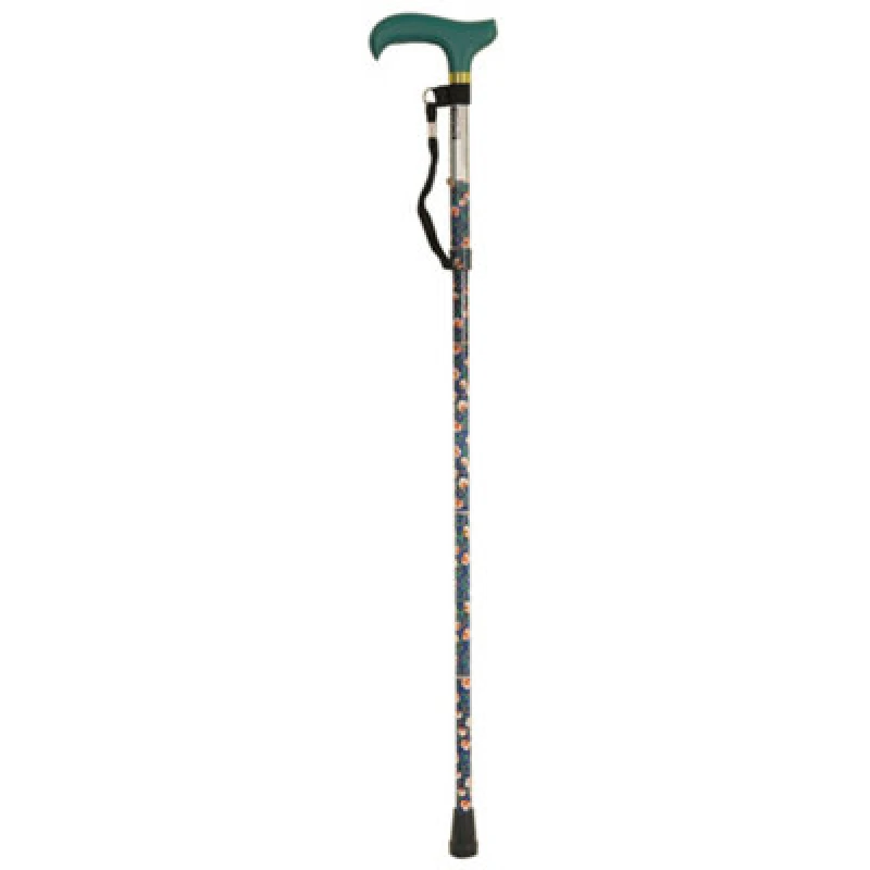 Image of Loops Deluxe Ambidextrous Foldable Walking Cane - 5 Height Settings - Emerald Floral Multi