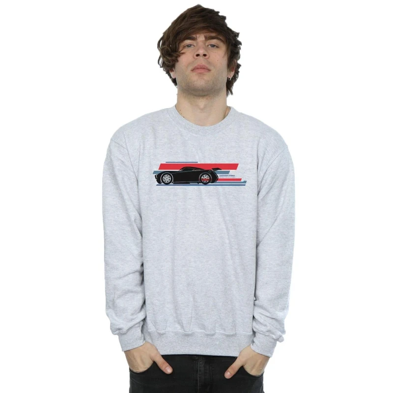 Image of Disney Men Cars Jackson Storm Stripes Sweatshirt in Grey Size: Small Grey S Male 5057245943758