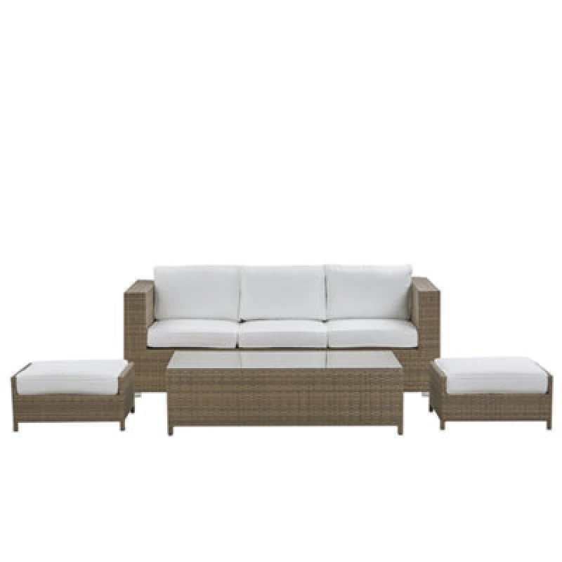 Image of Beliani Garden Lounge Set With Table And Ottoman 5 Seater Belluno Pe Rattan White