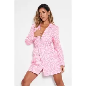 Image of I Saw It First Pink Zebra Print Woven Belted Blazer Dress - Pink