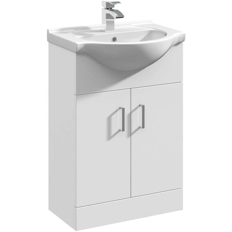Image of NUIE Nuie - Mayford Floor Standing 2-Door Vanity Unit with Round Basin 550mm Wide - White vty550