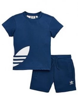 Image of Boys, adidas Originals Big Trefoil Shorts Set - Marina, Size 5-6 Years