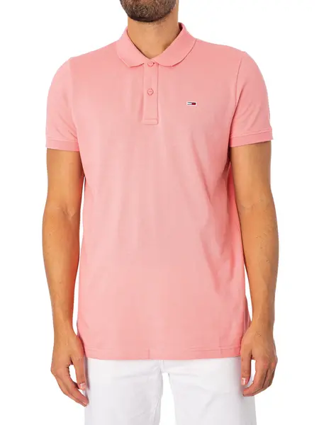 Image of Tommy Jeans Slim Placket Polo Shirt Tickled Pink M