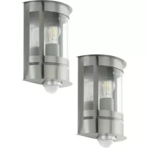 Image of 2 PACK IP44 Outdoor Wall Light & PIR Sensor Stainless Steel 1x 60W E27