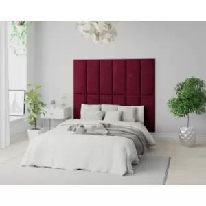 Image of EasyMount Wall Mounted Upholstered Panels, Modular diy Headboard in Kimiyo Linen Fabric, Bordeaux (Pack of 4) - Aspire