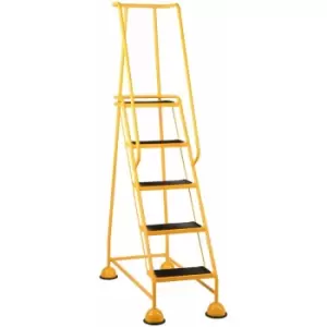 Image of 5 Tread Mobile Warehouse Steps YELLOW 1.94m Portable Safety Ladder & Wheels
