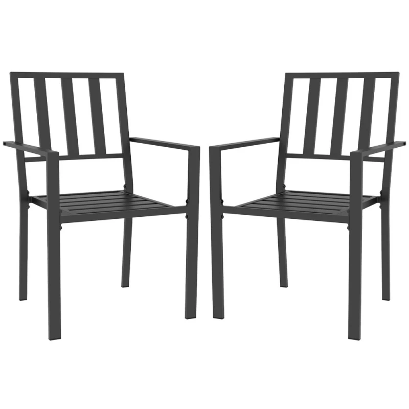 Image of Outsunny 2 PCs Stackable Outdoor Garden Chairs with Metal Slatted Design, Black 84G-279V00BK