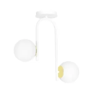 Image of Ragnar White/Gold Globe Ceiling Light with White Glass Shades, 2x E14