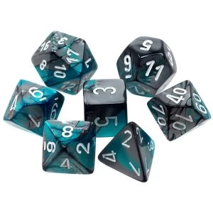 Image of Chessex Gemini Poly 7 Dice Set: Steel-Teal/White