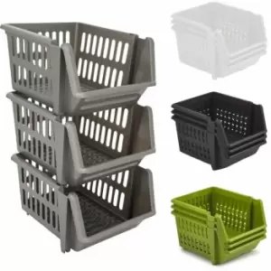 Image of Set of 3 Stackable Storage Basket Kitchen Fruit Vegetable Stacking Container Box - Cream