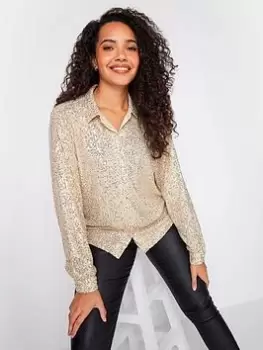 Image of M&Co Sequin Shirt - Gold, Size 10, Women