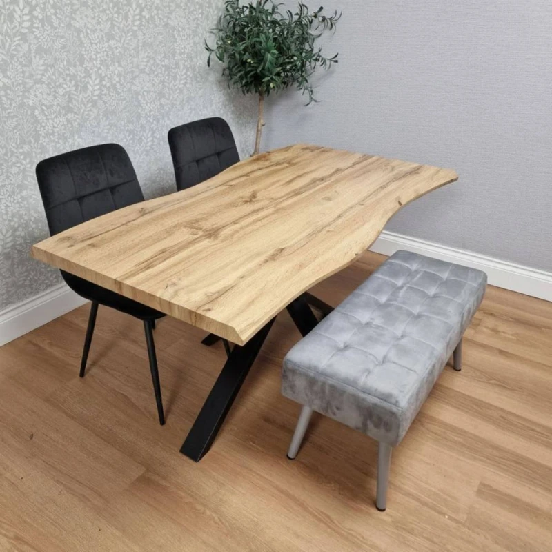 Image of Kosy Koala Dining Set with Velvet Chairs and Iron-Legged Wooden Benches, Multi DA1402BKROGRB