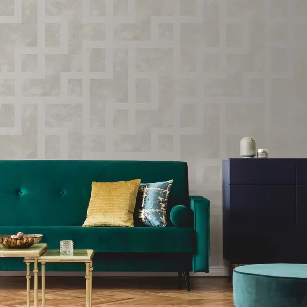 Image of Boutique Gilded Greek Key Pearl Geometric Wallpaper - Grey