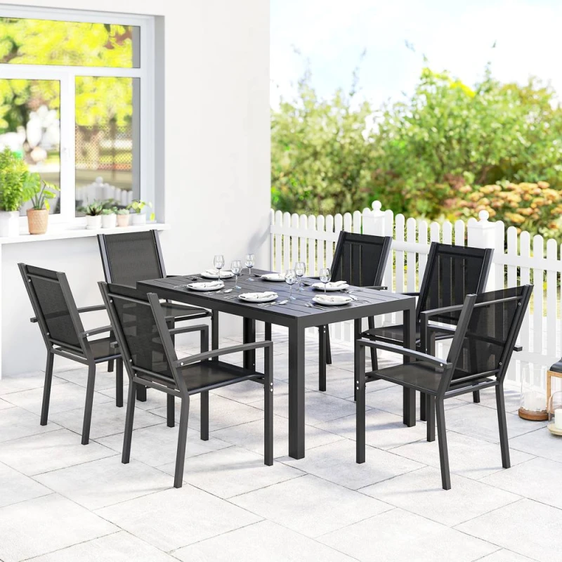 Image of OUTSUNNY Garden Dining Set for 6, Outdoor Dining Table & Chairs, Black Unisex