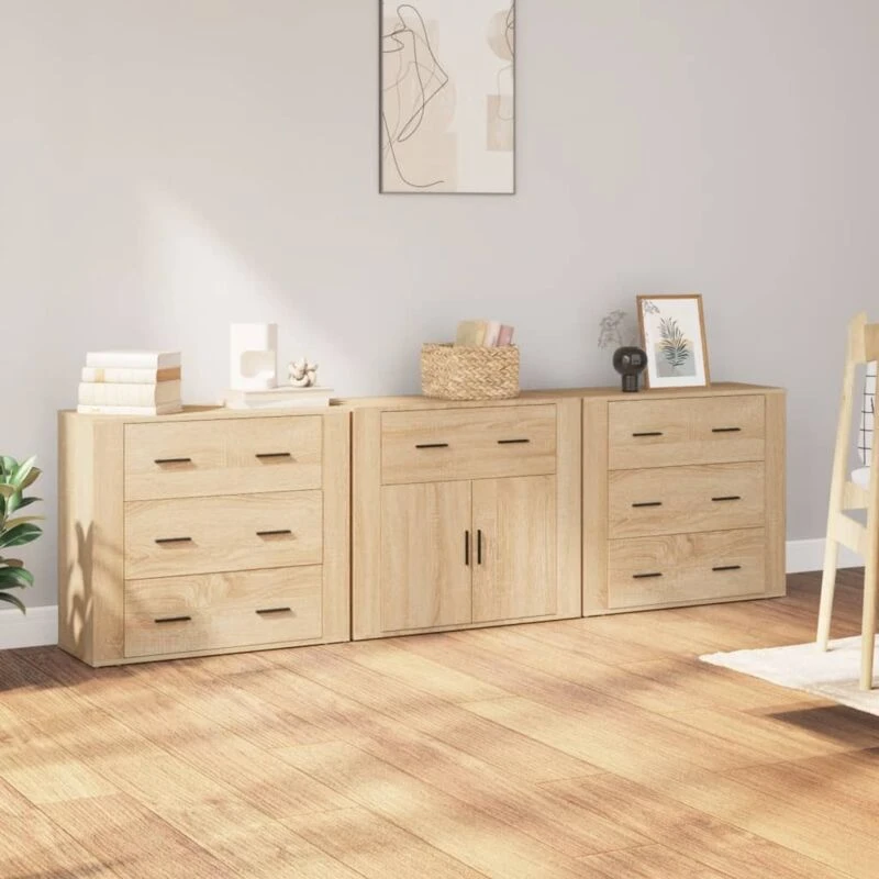 Image of VIDAXL Sideboards 3 pcs Sonoma Oak Engineered Wood Vidaxl 3185426
