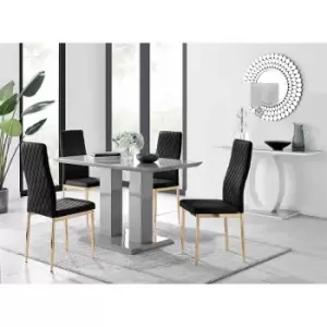 Image of Furniture Box Imperia 4 Grey Dining Table and 4 Black Velvet Milan Gold Leg Chairs