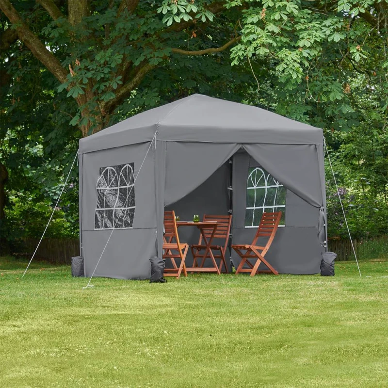 Image of VonHaus 2.5m Slate Grey Heavy Duty Pop Up Gazebo with Sides for Garden Grey