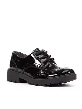 Image of Geox GEOX GIRLS CASEY Patent LACE UP SCHOOL BROGUE, Black, Size 13 Younger