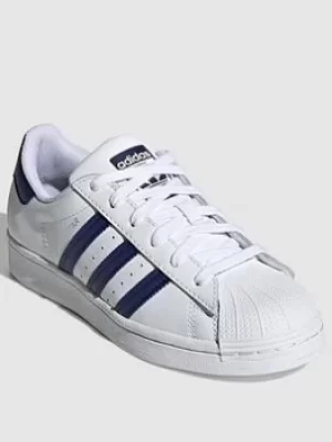 Image of adidas Originals Unisex Junior Superstar J, White/Blue, Size 5.5
