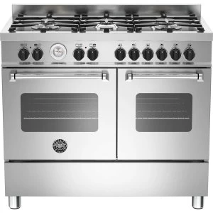 Image of Bertazzoni MAS100-6-MFE-D-XE Master Series 100cm Double Oven Dual Fuel Range Cooker - Stainless Steel